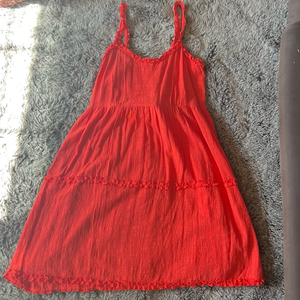 easel Red Tiered Sundress with Spaghetti Straps